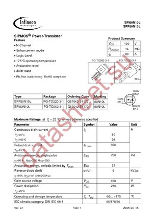 SPP80N10L datasheet  